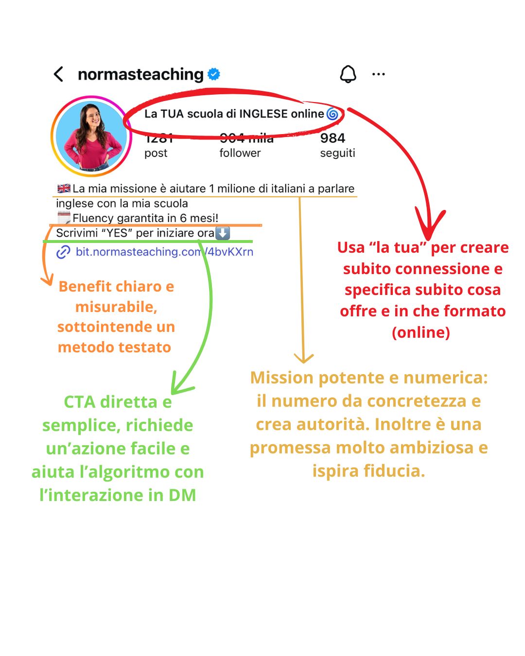 come scrivere la perfetta bio instagram profilo ottimizzato Esempio di bio di Instagram ottimizzata con spiegazioni