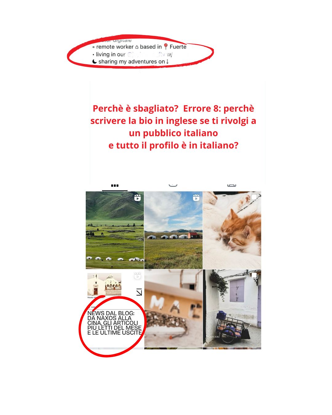 guida bio di Instagram errore 2 bio Instagram in inglese in un profilo tutto in italiano